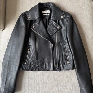 Mango Classic Black Genuine Leather Jacket